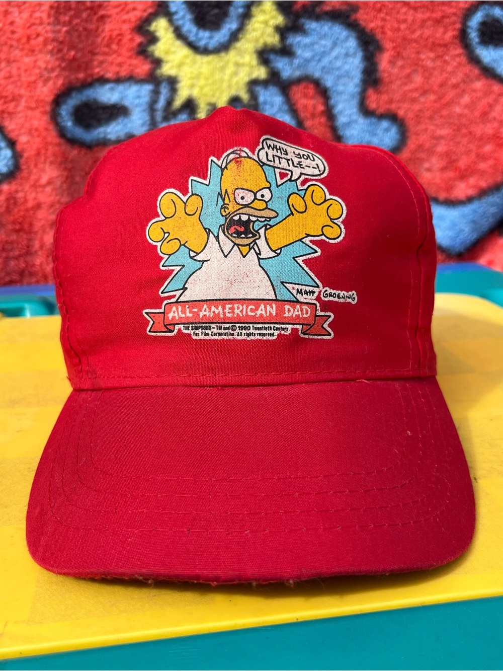 Vintage 1990 The Simpsons “All-American Dad” Red Trucker Hat –